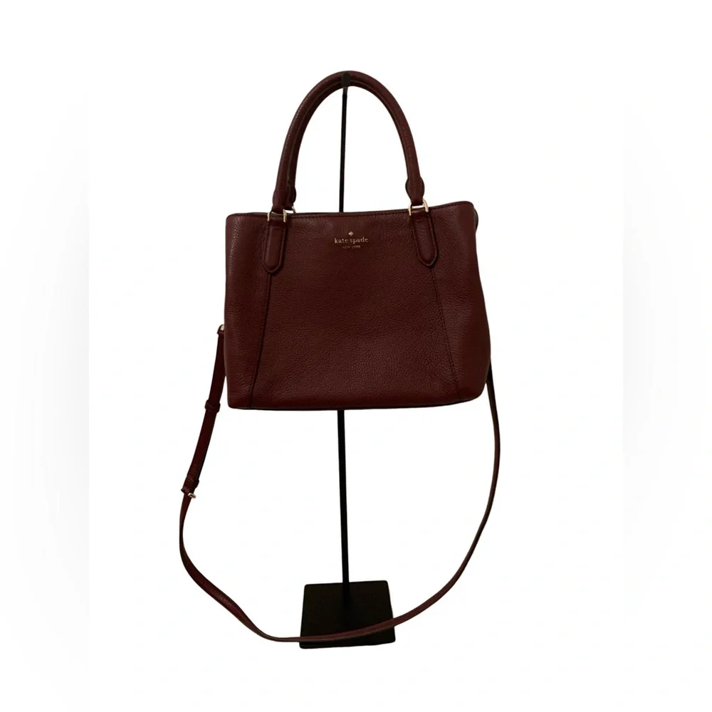 Kate Spade Jackson Pebble Leather Med. Triple Compartment Satchel Cherrywood Red